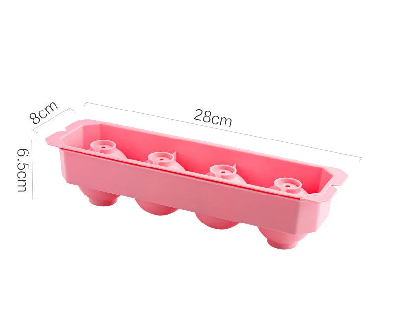 Flexible silicone ice tray making large hockey puck, round, and pentagon shaped ice cubes in assorted colours.