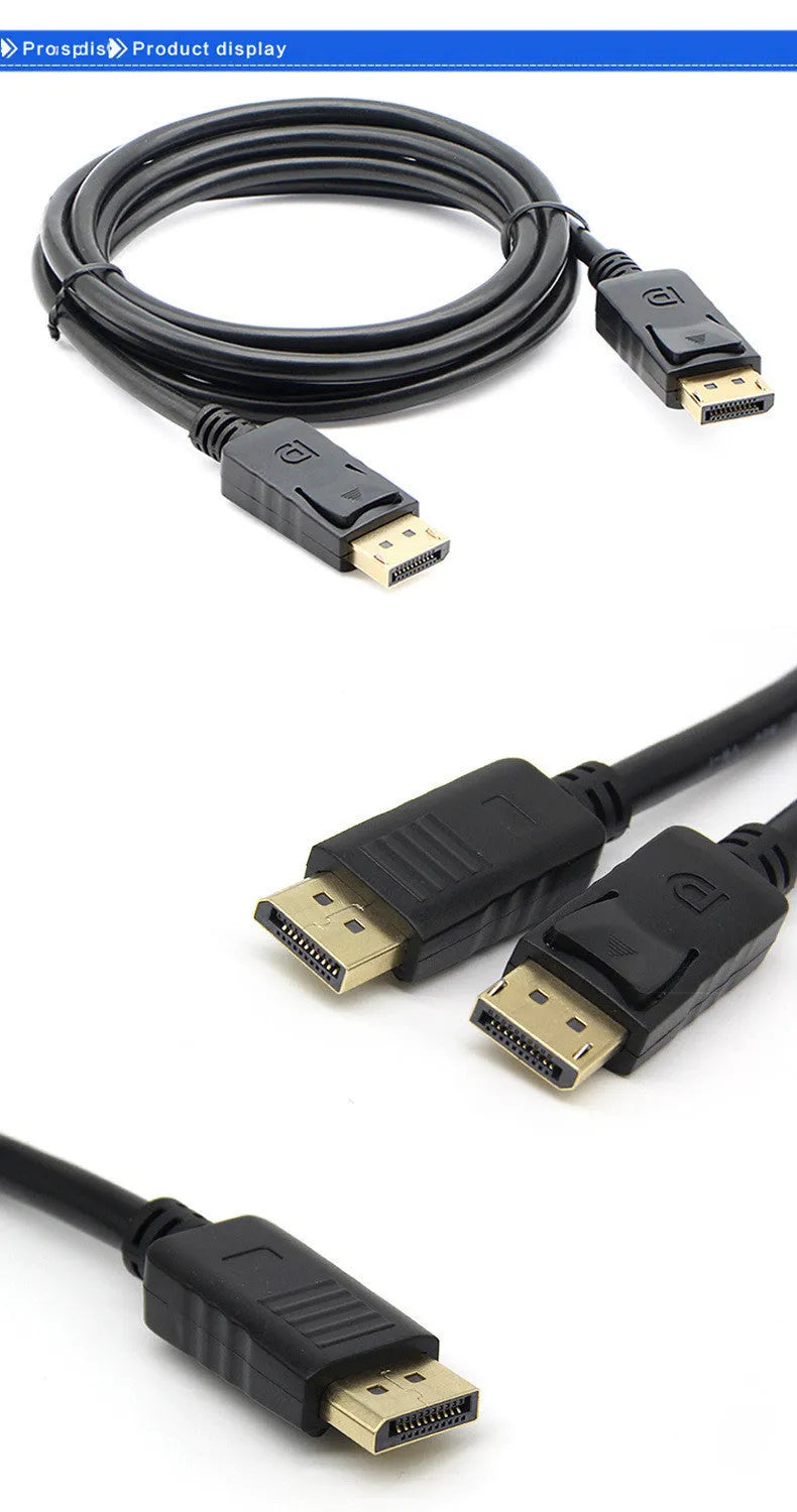 1.8m black DisplayPort cable DP male to DP male extension cable for monitor and TV connection