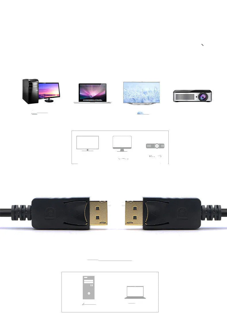 1.8m black DisplayPort cable DP male to DP male extension cable for monitor and TV connection