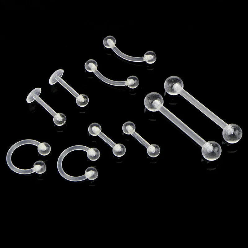 10 piece acrylic body piercing combination set white unisex including tongue nails eyebrow nails lip nails nasal ring ear bone nails