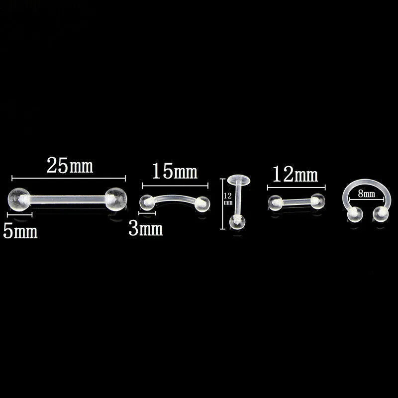 10 piece acrylic body piercing combination set white unisex including tongue nails eyebrow nails lip nails nasal ring ear bone nails