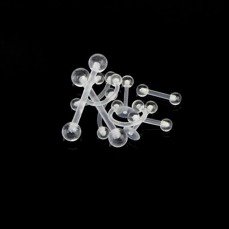 10 piece acrylic body piercing combination set white unisex including tongue nails eyebrow nails lip nails nasal ring ear bone nails