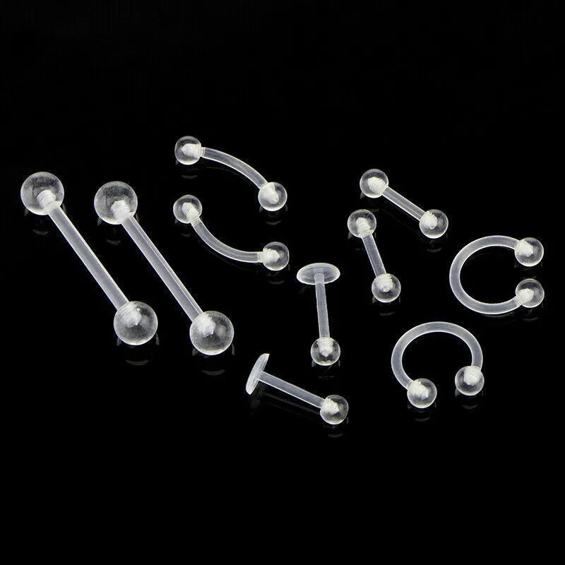 10 piece acrylic body piercing combination set white unisex including tongue nails eyebrow nails lip nails nasal ring ear bone nails