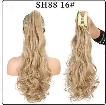 Fluffy natural claw clip ponytail extension in 56 cm length, SH88 roll style, high temperature wire