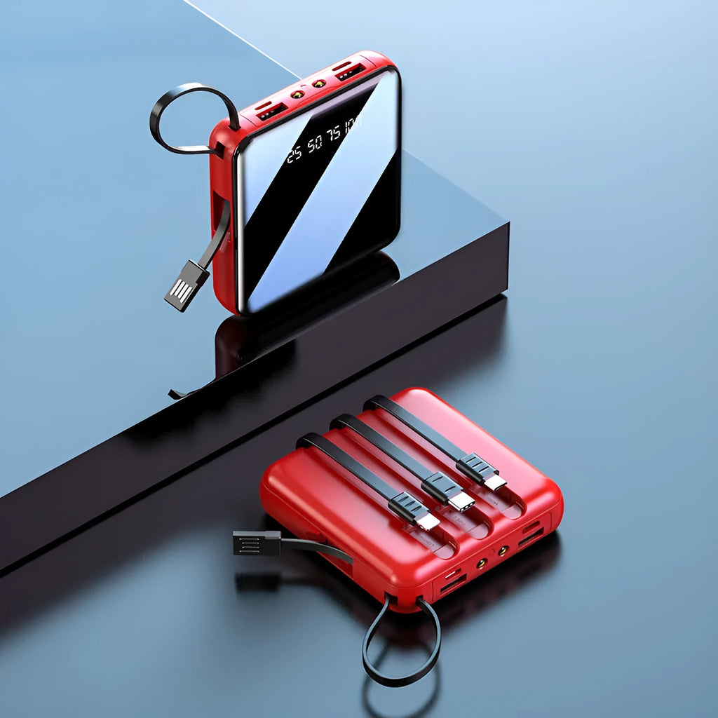 Four-line digital display power bank, 84*87*28mm, black blue red, 10000mA or 20000mA, multi-U port output