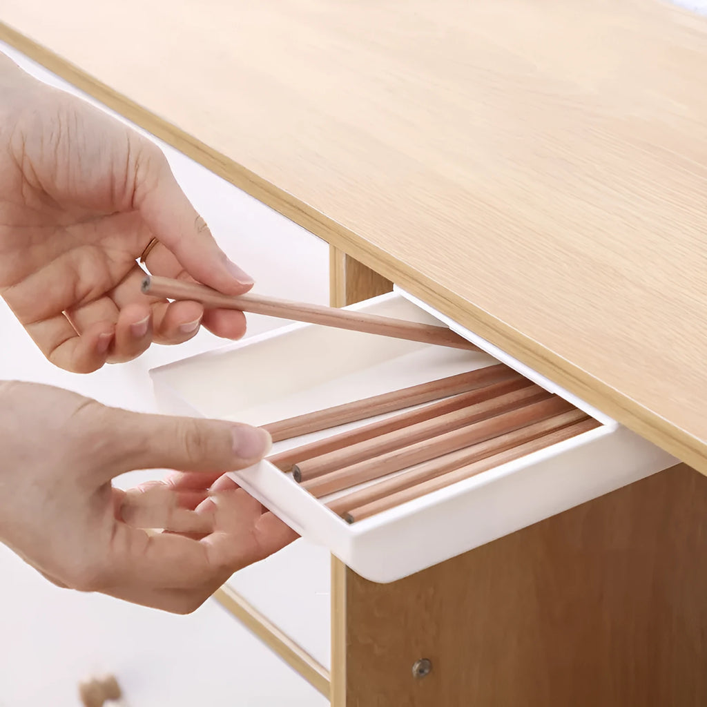 Japanese-style grey plastic drawer storage box for under-table stationery organisation