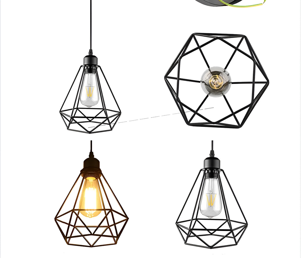 Black Nordic-style retractable iron chandelier hanging from a ceiling, showing its modern simple design.