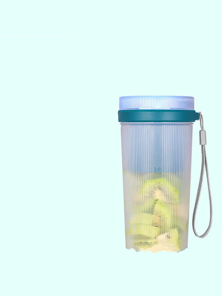 Portable pink electric juicer cup with USB charging port and pulp collection box