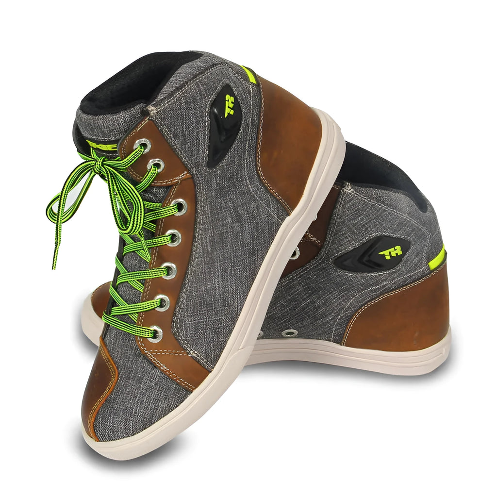 Tiger Boots men's black and grey casual motorcycle short boots with breathable design and anti-slip sole.