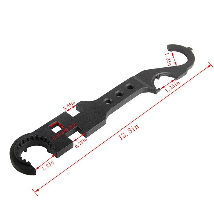 Black all-steel combination wrench for AR15 and M4 firearm maintenance and assembly.