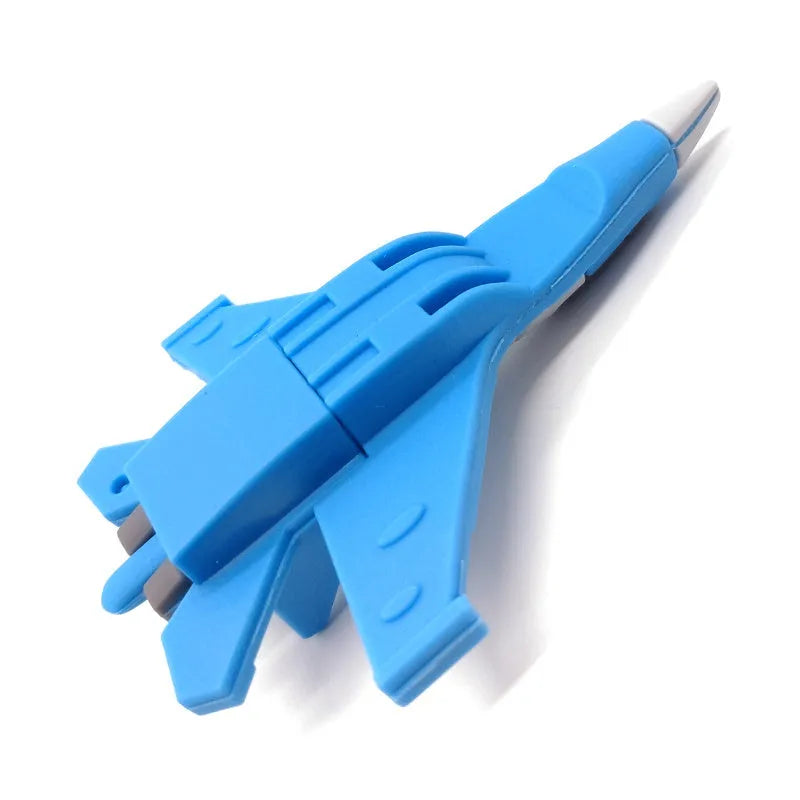 White aircraft-shaped USB 3.0 flash drive with blue details and a small chain