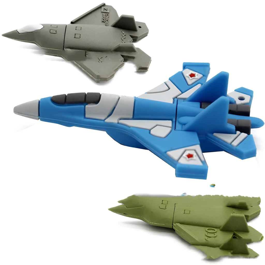 White aircraft-shaped USB 3.0 flash drive with blue details and a small chain