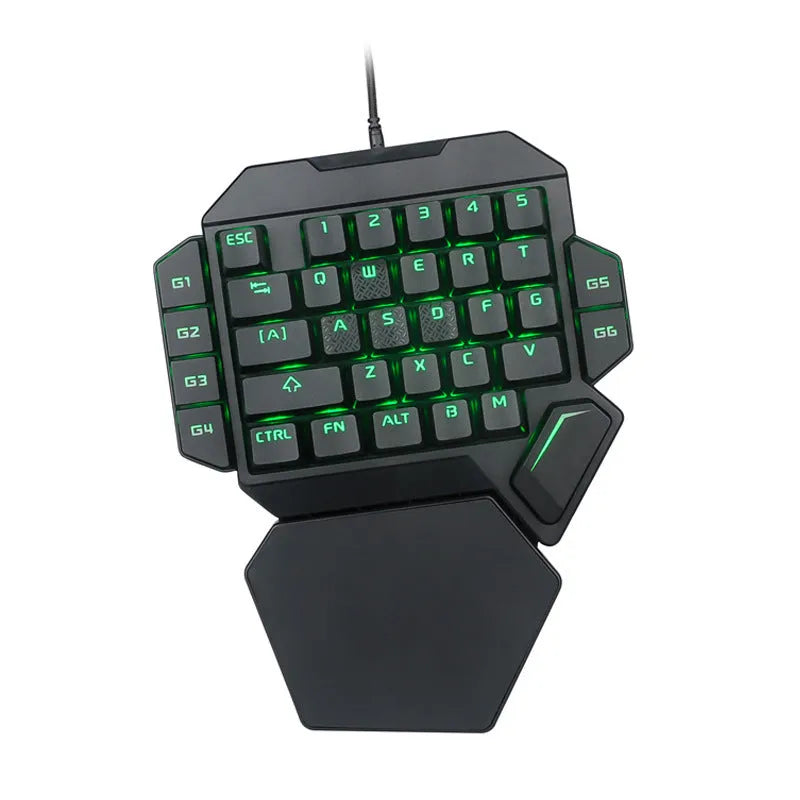 One-handed 35-key green axis mechanical gaming keyboard with USB cable and hand rest