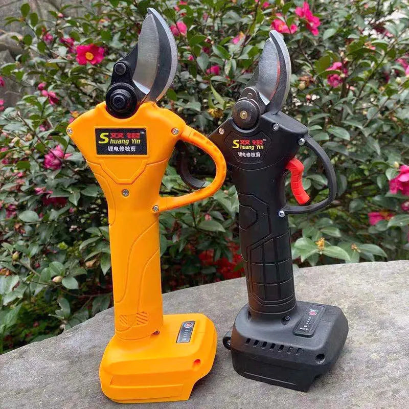 Orange electric branch shears for fruit tree pruning with lithium battery