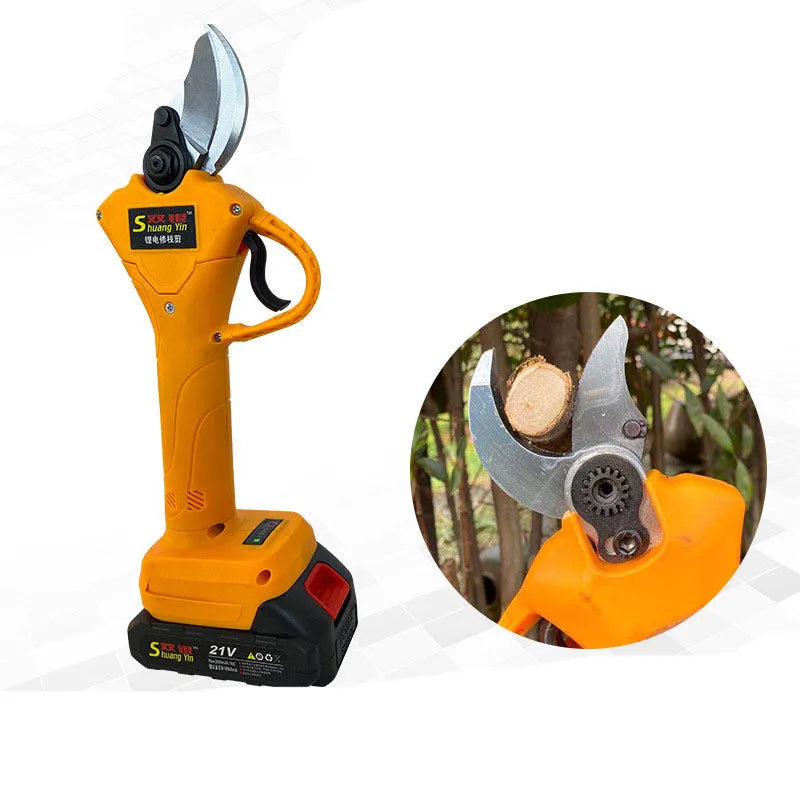 Orange electric branch shears for fruit tree pruning with lithium battery