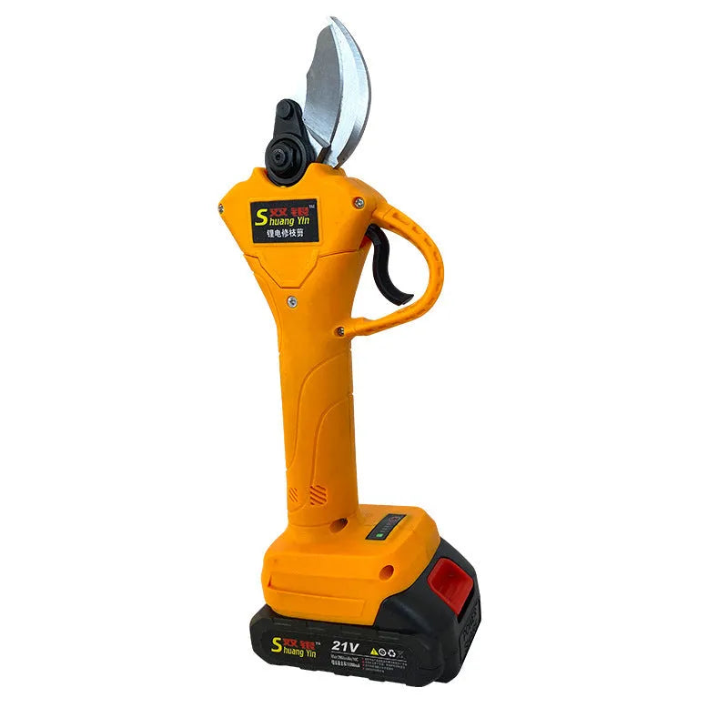 Orange electric branch shears for fruit tree pruning with lithium battery