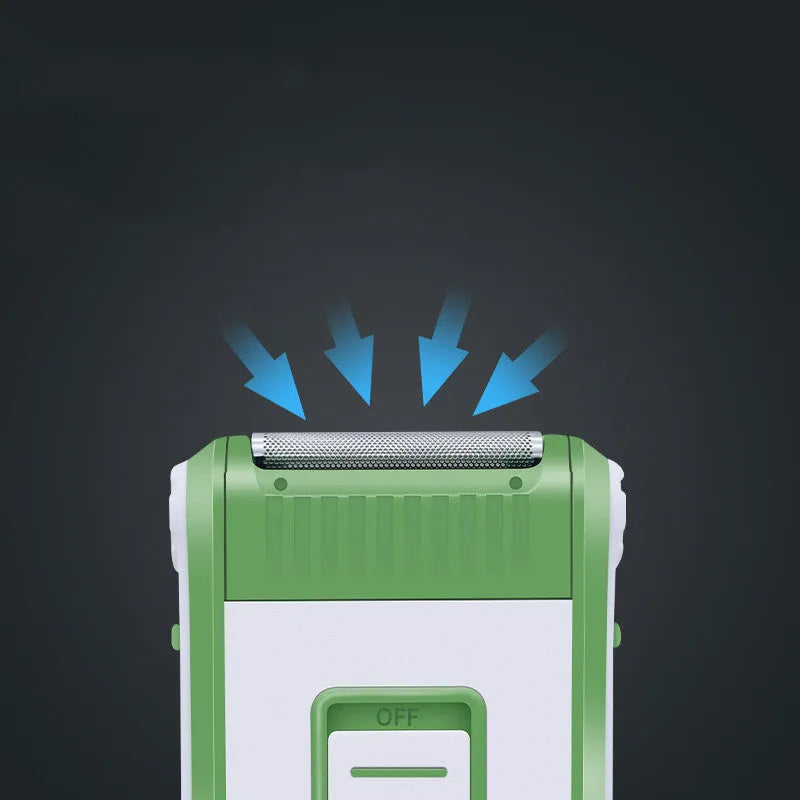 Reciprocating double-layer net electric shaver L2 in photo colour, showing compact ABS body and shaving head.