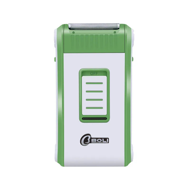 Reciprocating double-layer net electric shaver L2 in photo colour, showing compact ABS body and shaving head.