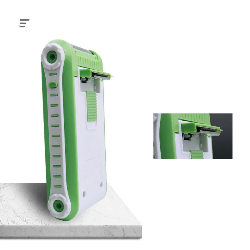 Reciprocating double-layer net electric shaver L2 in photo colour, showing compact ABS body and shaving head.
