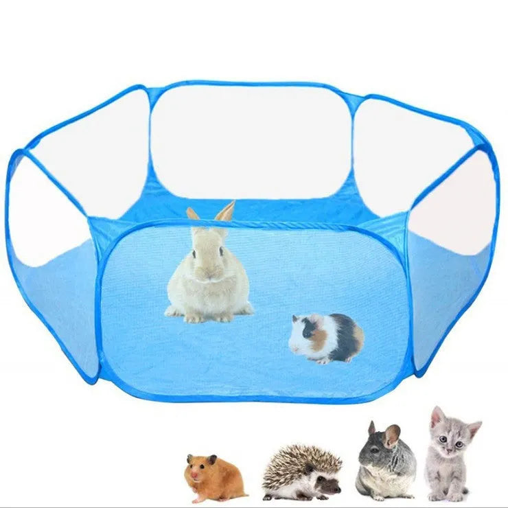 Portable small animal playpen with transparent mesh, polyester cloth, 120cm x 38cm, folds to 8.6 inches.