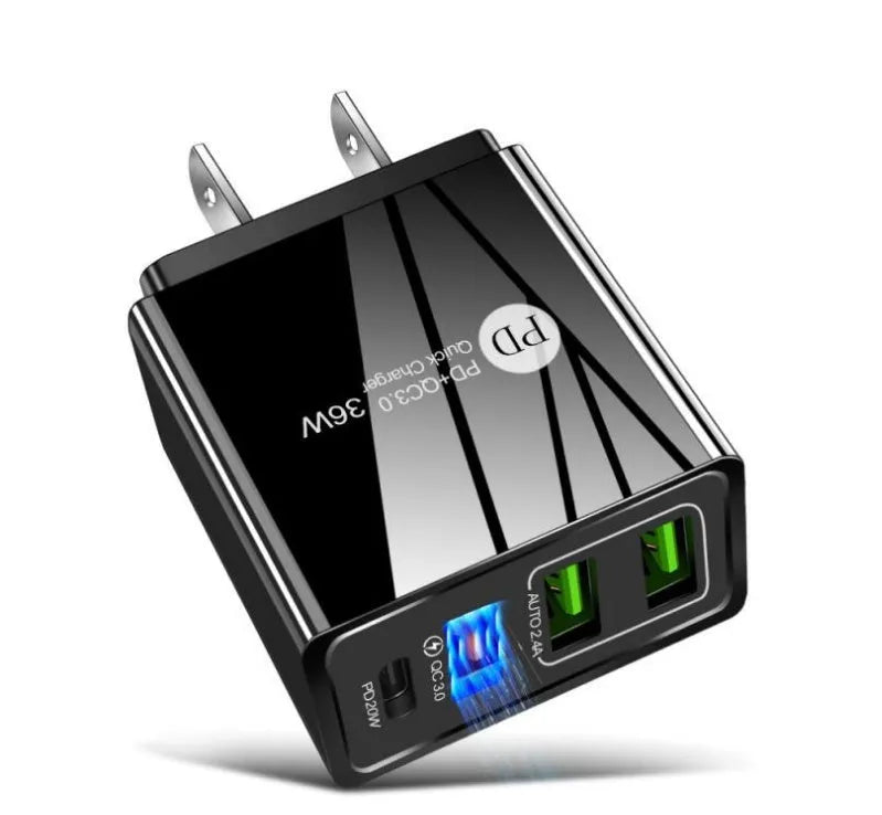20W PD and Quick Charge 3.0 multi-port fast charging head in black or white