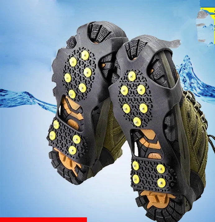 Black outdoor anti-skid ice chain with spikes for snow boots hiking and fishing
