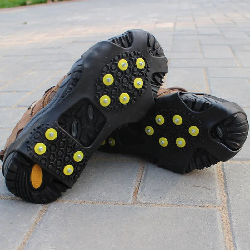 Black outdoor anti-skid ice chain with spikes for snow boots hiking and fishing
