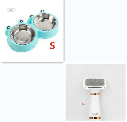 2-in-1 gold pet drying brush with comb, 304 stainless steel needles, rotating head, and UK plug