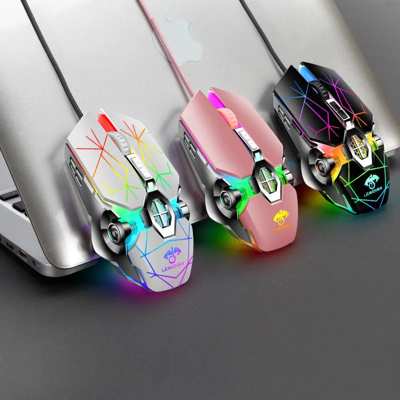 USB wired RGB mechanical mouse with 4000 DPI, seven buttons, ergonomic design, black colour