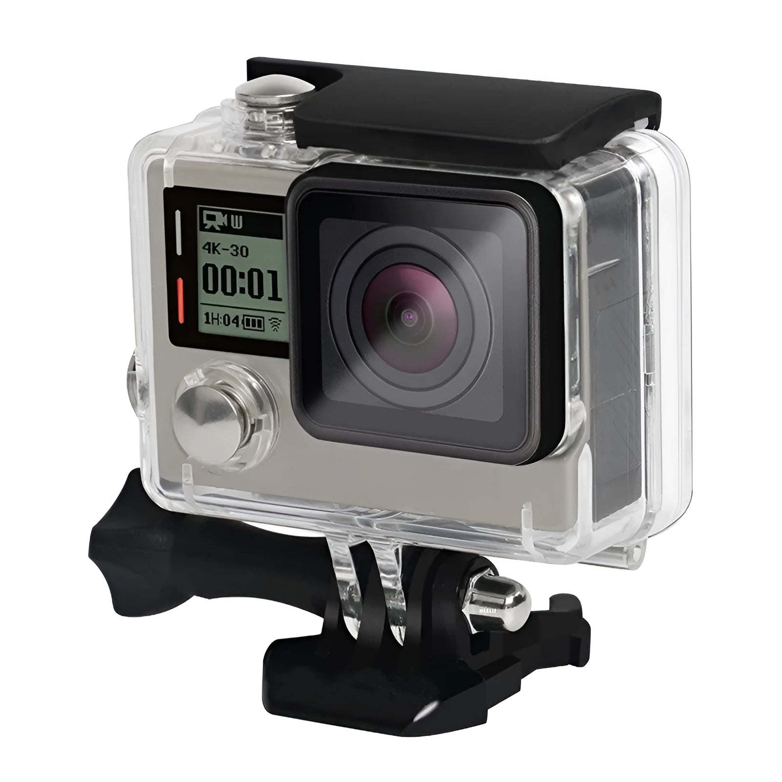GoPro Hero 3+ and Hero 4 waterproof housing case with transparent construction showing camera inside