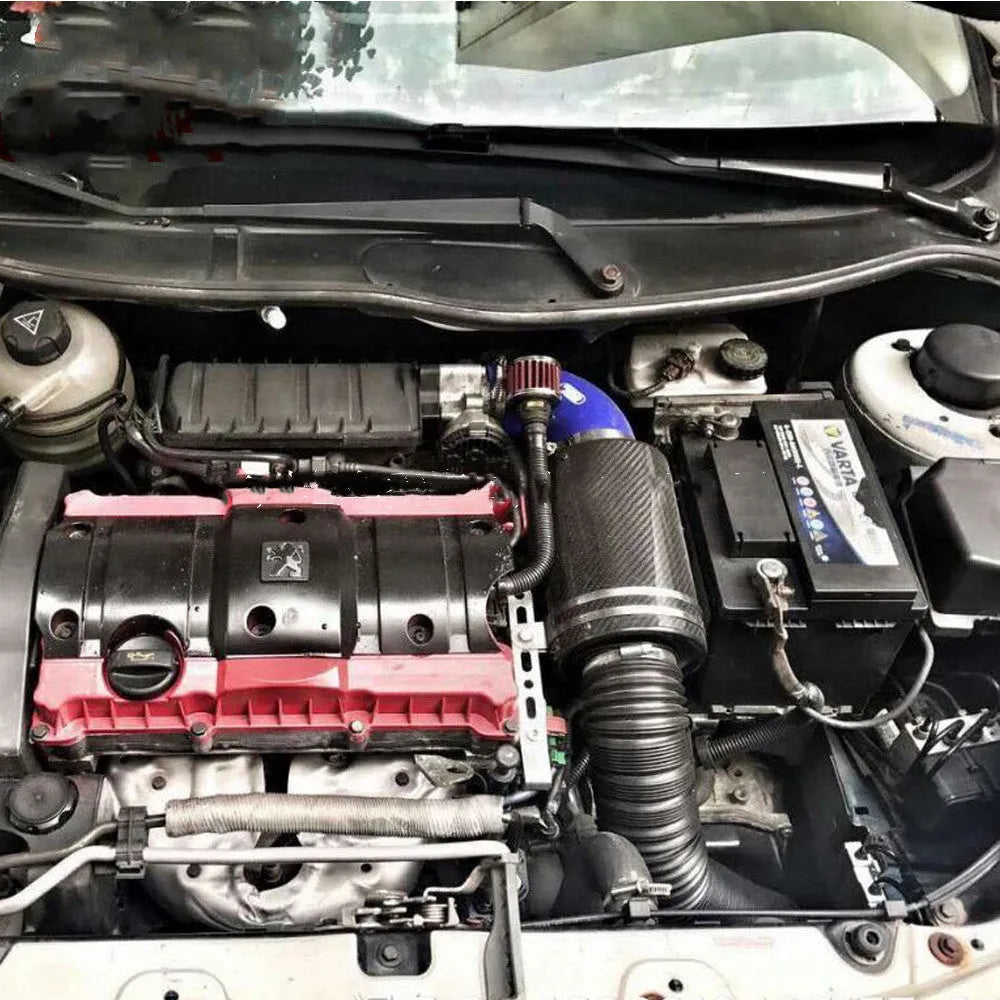 Universal carbon fibre high flow air intake bellows kit with dual intake wind network and telescopic hose
