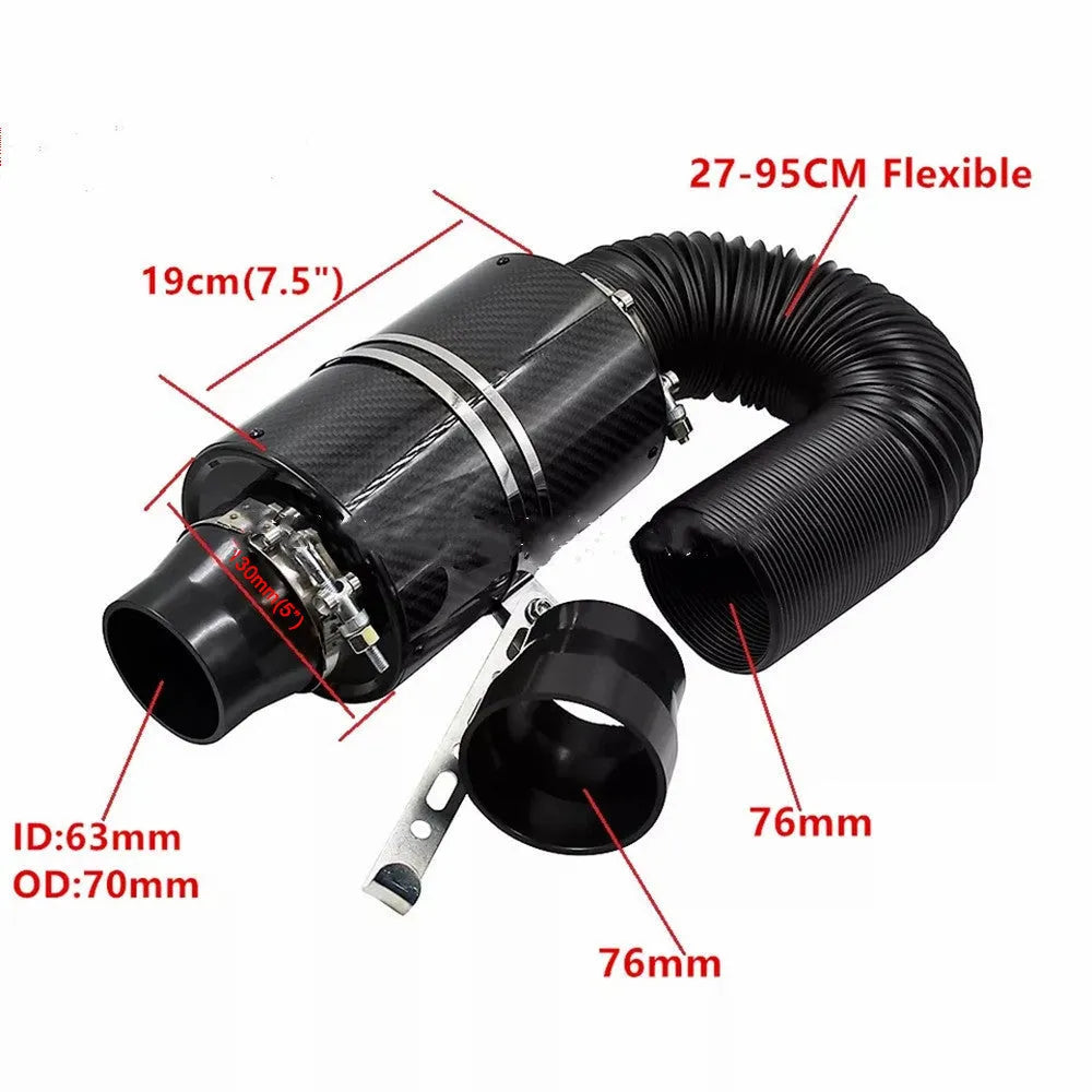 Universal carbon fibre high flow air intake bellows kit with dual intake wind network and telescopic hose