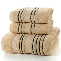 Pure cotton bath towel set with one large towel and two hand towels in neutral colours
