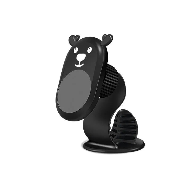 Magnetic car phone holder in black or beige with rubidium magnet, ABS plastic body, nano glue mount and 360° bracket base.