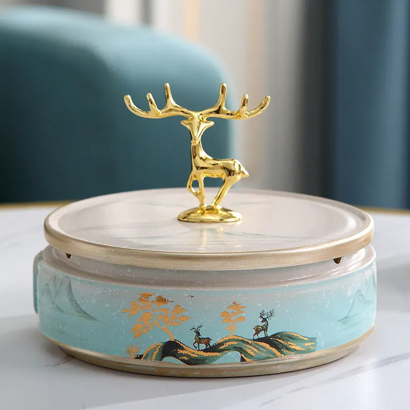 Resin ashtray with lid anti-fly ash in European style, round shape, 15x7cm