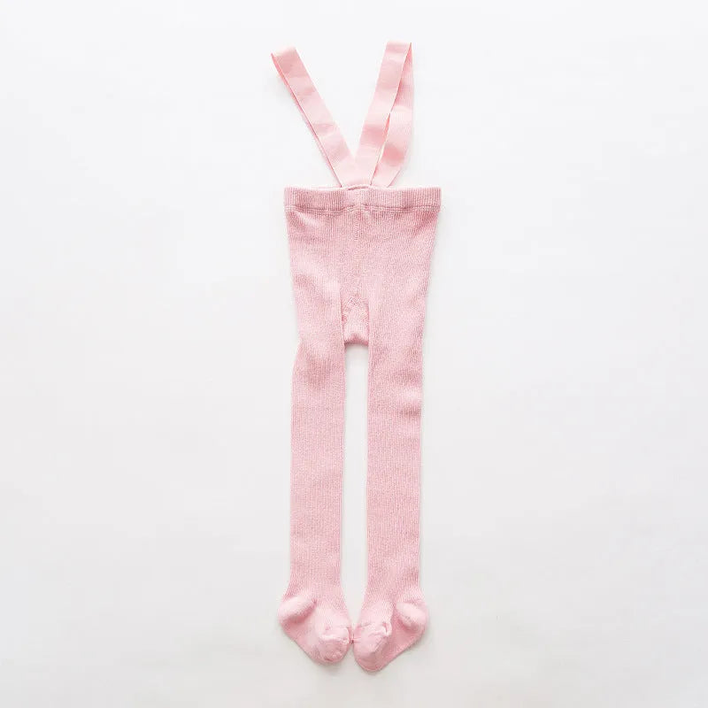 Combed cotton baby crawling cross overalls in pink with high-waist design