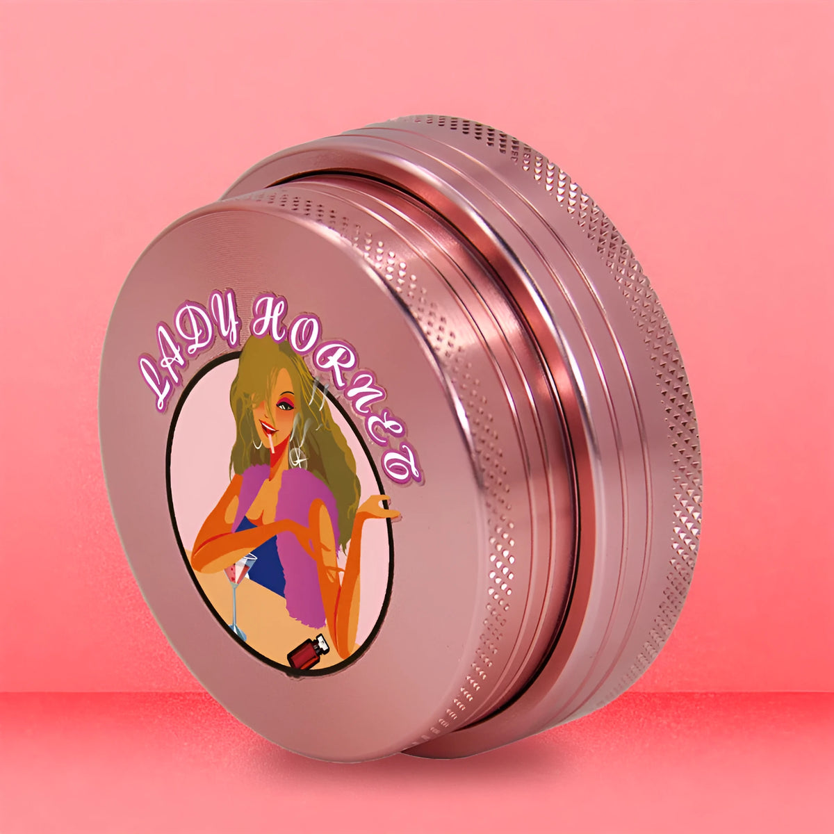 Pink ultra-thin portable four-layer cigarette grinding device with windproof function, pocket-sized smoker accessory