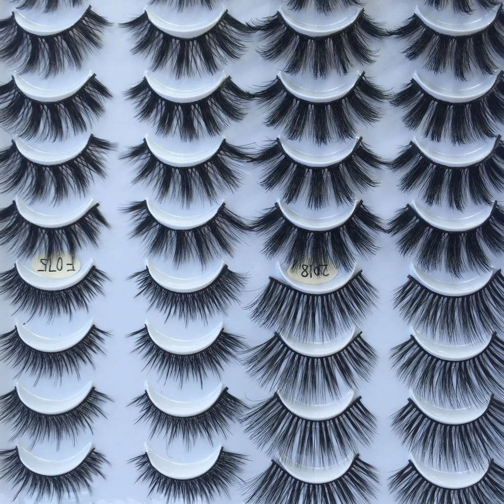 20 pairs of three-dimensional multi-layer false eyelashes made of chemical fibre, pure handmade, mixed styles.