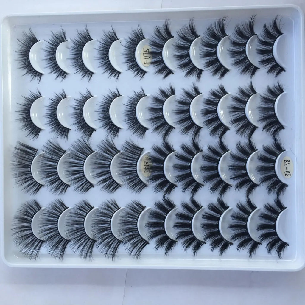 20 pairs of three-dimensional multi-layer false eyelashes made of chemical fibre, pure handmade, mixed styles.