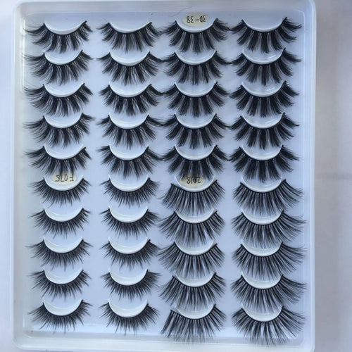 20 pairs of three-dimensional multi-layer false eyelashes made of chemical fibre, pure handmade, mixed styles.