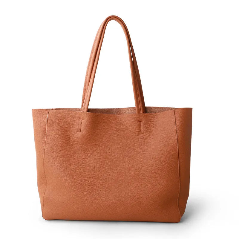 Large first layer cowhide tote bag with soft leather and car suture design, available in multiple colours