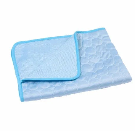 Ice silk and mesh pet cooling mat in brown, blue, gray, or pink, foldable for doghouse, cage, or floor use