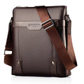Black PU leather men's casual shoulder bag with zipper opening, shown in medium size.