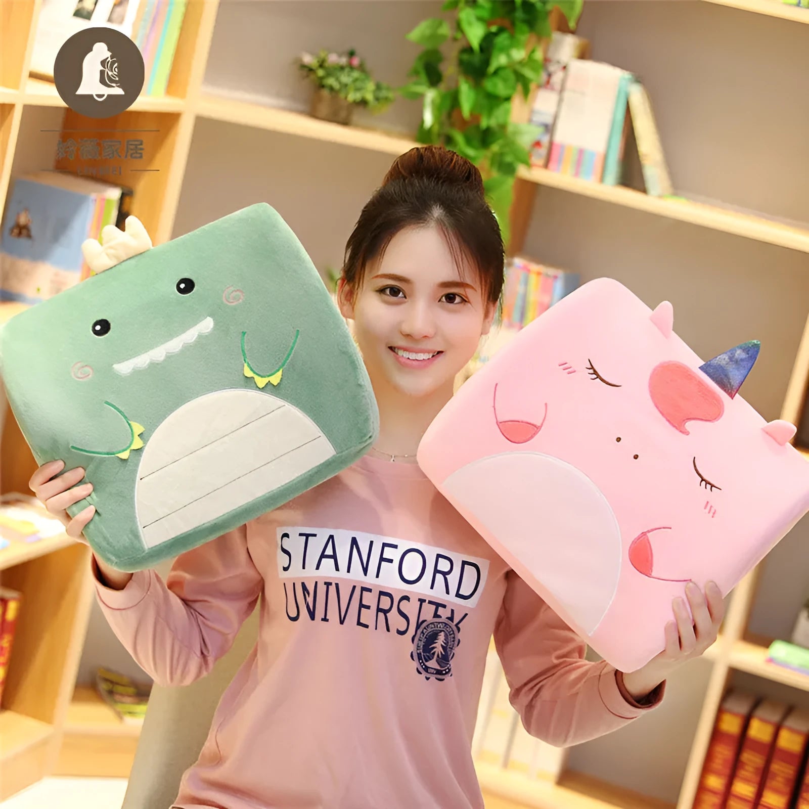 Cartoon memory foam seat back cushion with removable cover, shown in Pink Unicorn design.