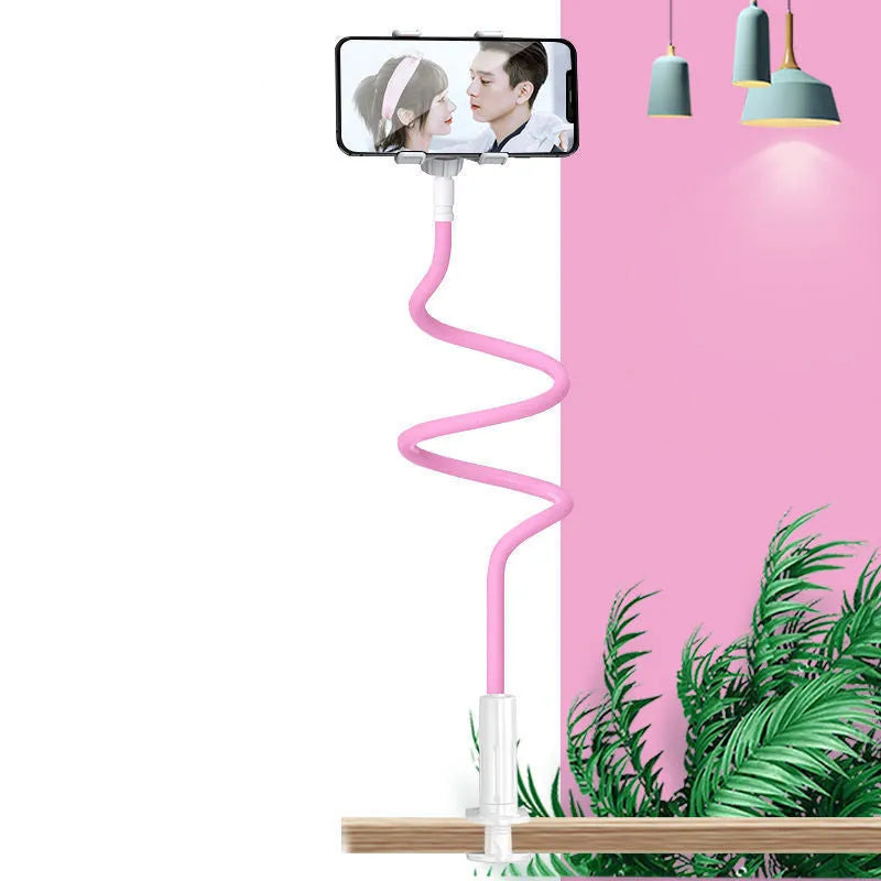 Blue mobile phone holder with memory alloy adjustable hose for bedside and dormitory use