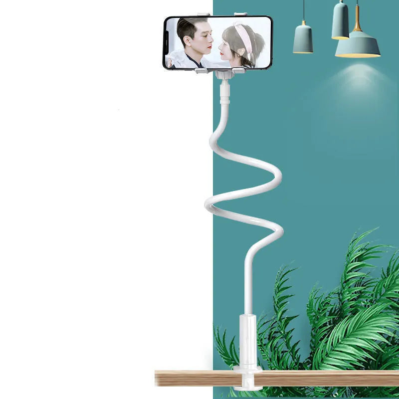 Blue mobile phone holder with memory alloy adjustable hose for bedside and dormitory use