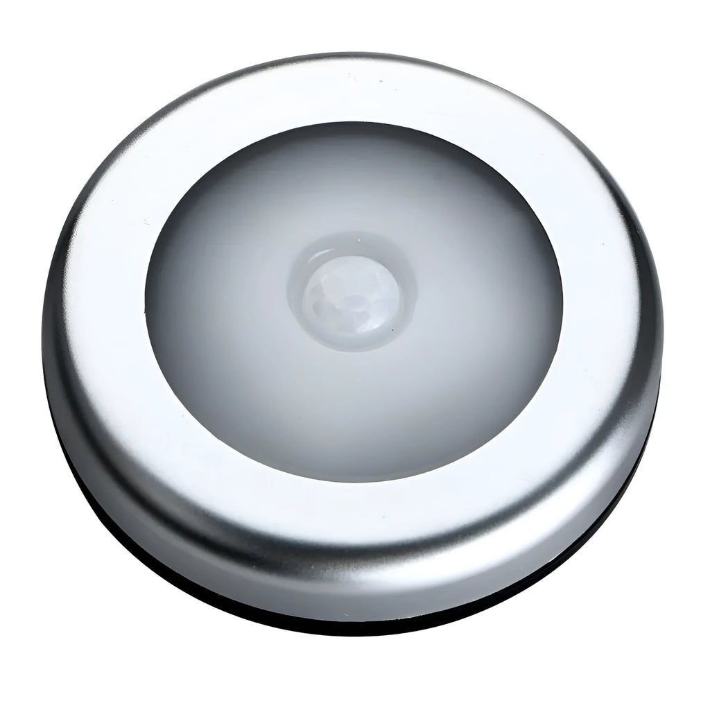 Silver wireless motion sensor night light with 80mm size and battery operation