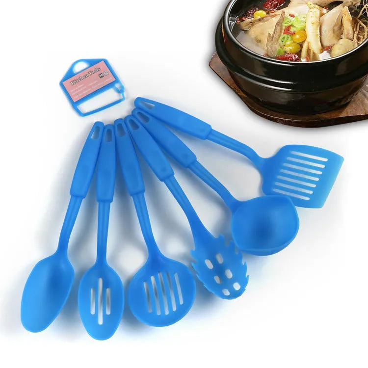 Black rubber kitchen utensil set with shovel and spoon for non-stick cookware