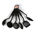 Black rubber kitchen utensil set with shovel and spoon for non-stick cookware
