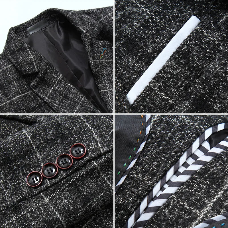 Men's slim-fitting plaid suit set in Fashion City style with jacket and trousers